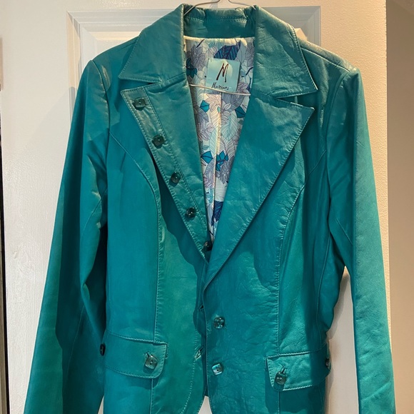 Marciano guess leather jacket turquoise size M - Picture 3 of 4